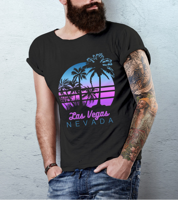 Las Vegas Nevada Palm Trees Sunset Retro Vintage Aesthetic T-Shirt