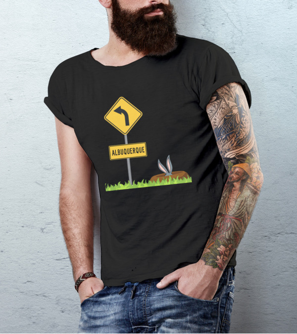 Albuquerque Road Sign With Cartoon Bunny Ears In Grass T-Shirt