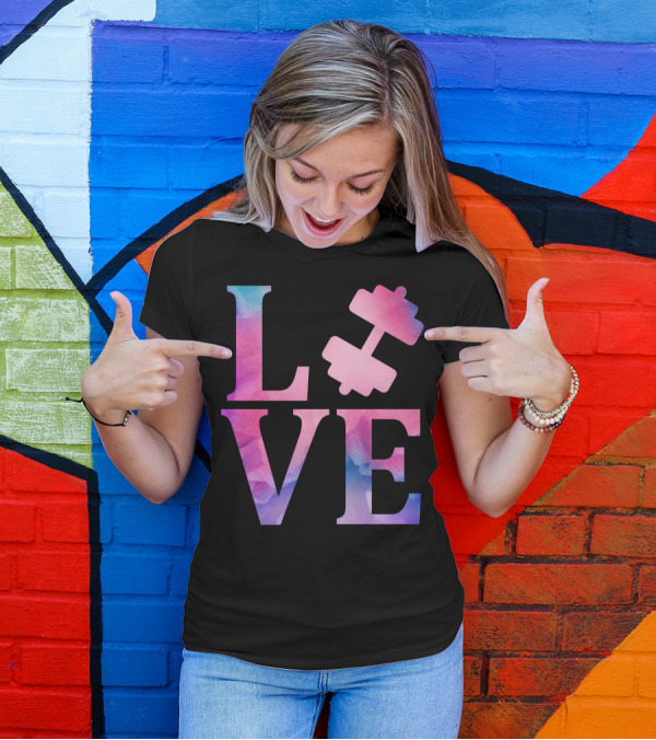 LOVE Gym Dumbbell Watercolor Fitness Motivation T-Shirt