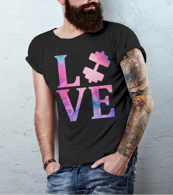 LOVE Gym Dumbbell Watercolor Fitness Motivation T-Shirt