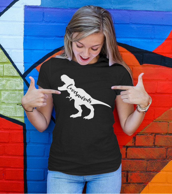 Lovesaurus Rex Dinosaur Silhouette Typography T-Shirt