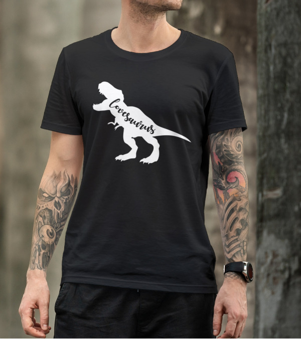 Lovesaurus Rex Dinosaur Silhouette Typography T-Shirt