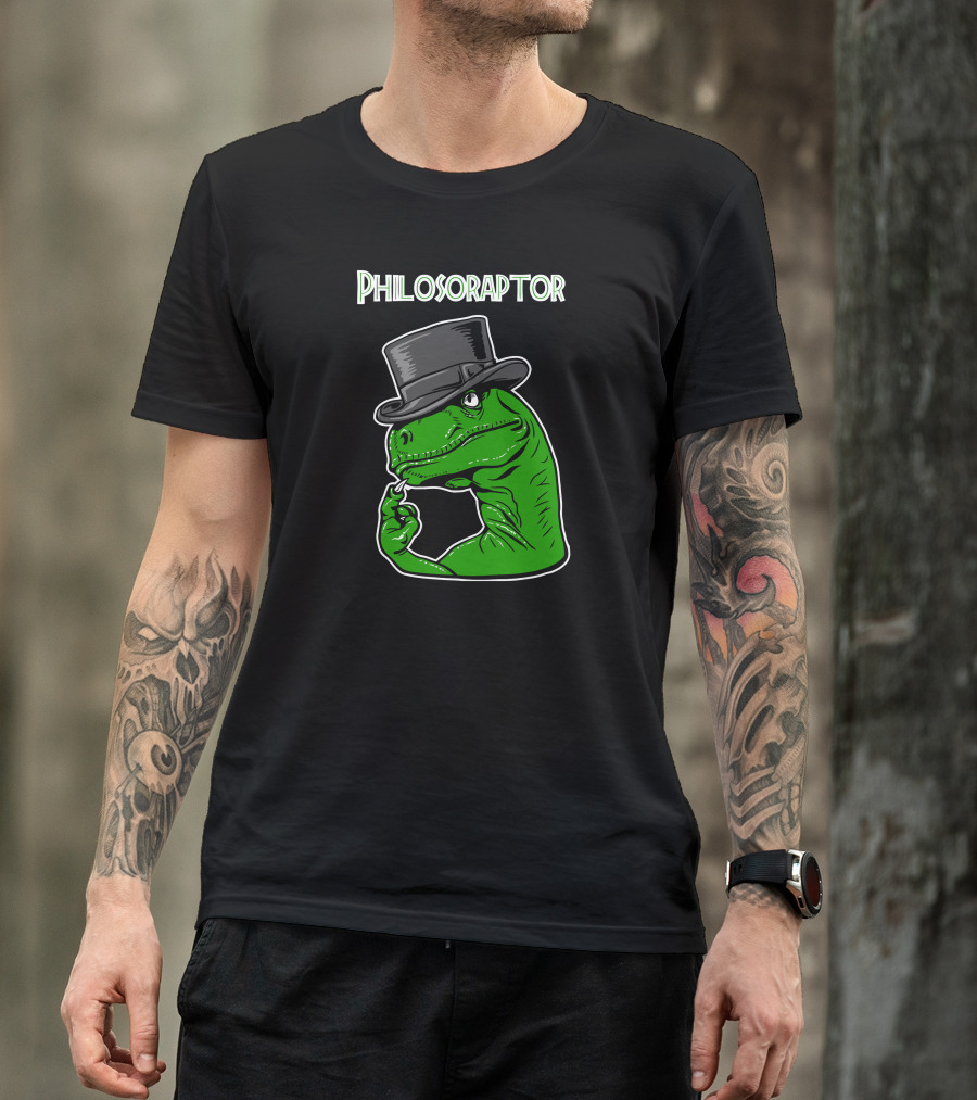 Philosoraptor Dinosaur Thinking With Top Hat T-Shirt