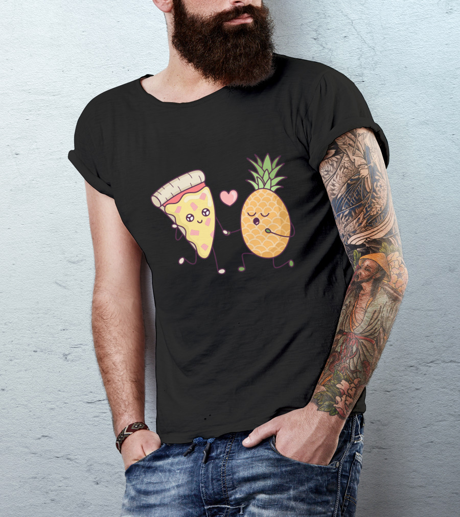 Pineapple Pizza Love Heart Cartoon Characters T-Shirt