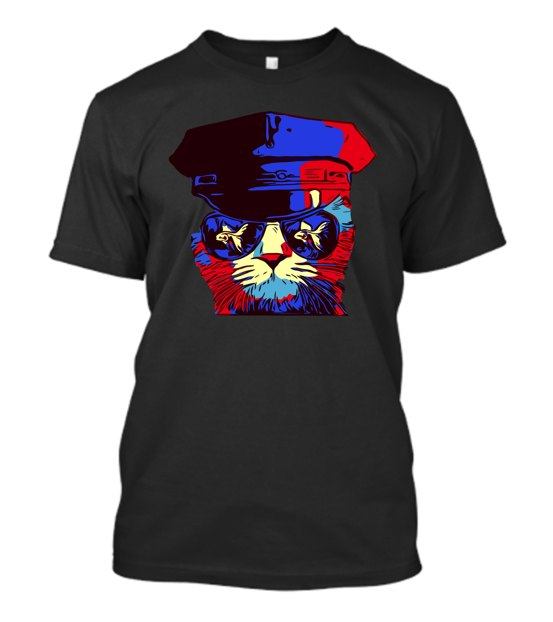 Police Cat Hat Cat In Sunglasses Psychedelic T-Shirt