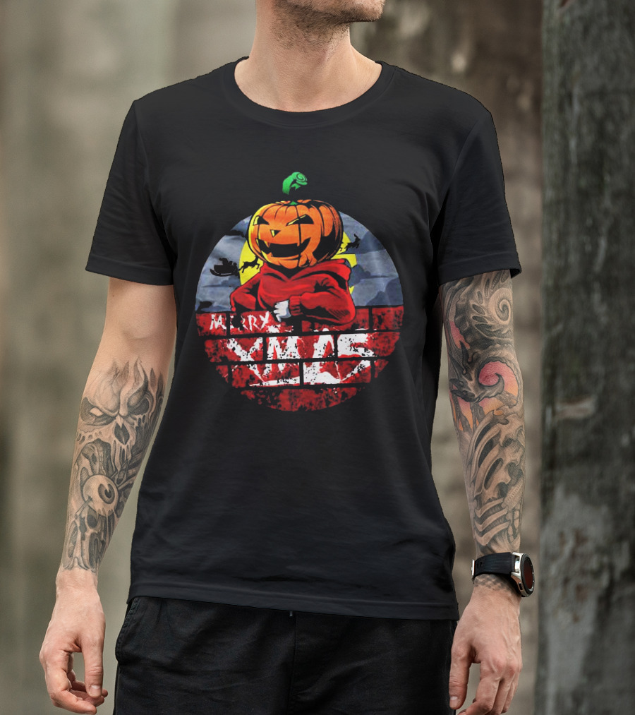 Merry Xmas Pumpkin Hoodie Brick Wall Holiday T-Shirt
