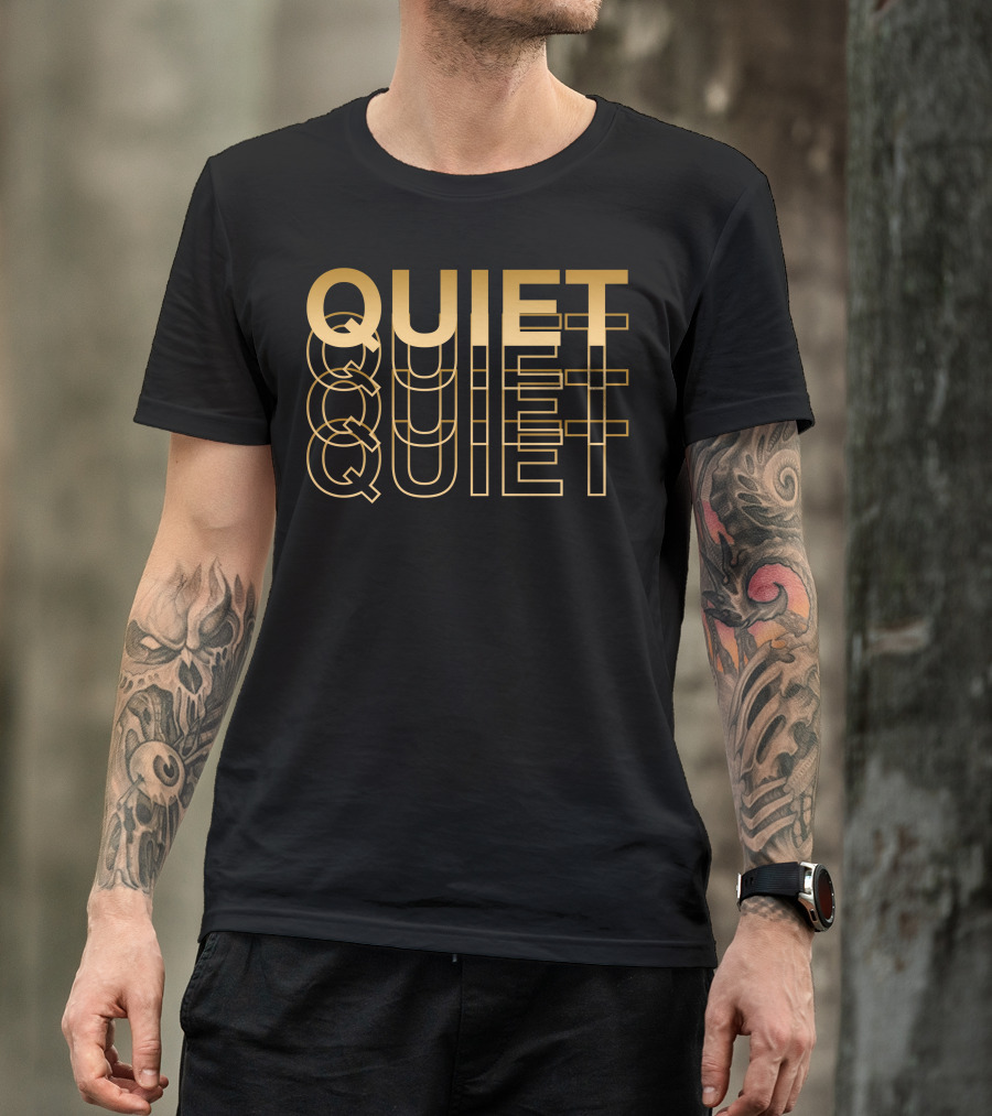 QUIET Geometric Pattern Overlapping Letters T-Shirt