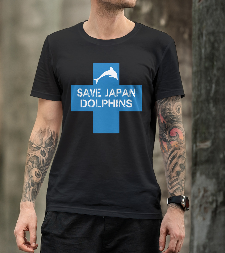 Save Japan Dolphins Blue Cross T-Shirt