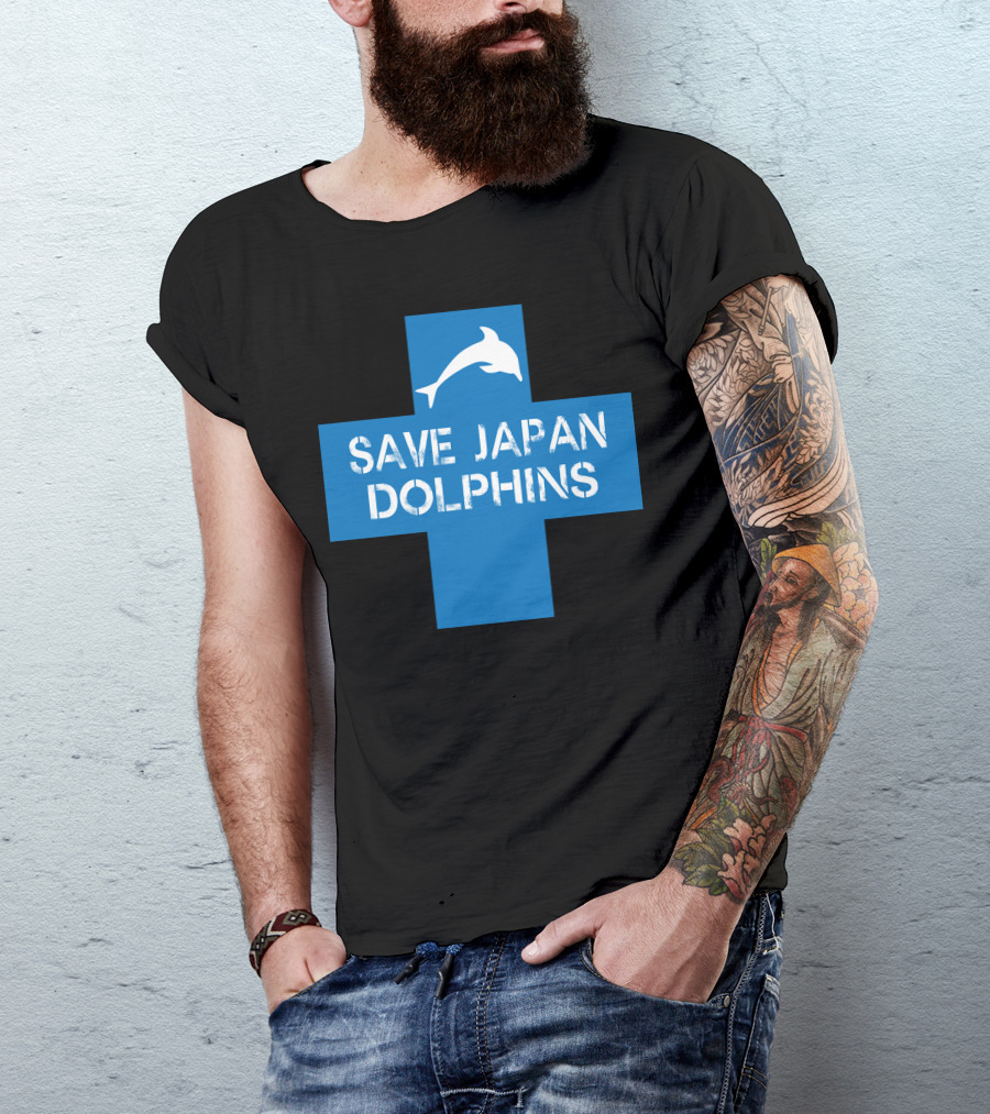 Save Japan Dolphins Blue Cross T-Shirt