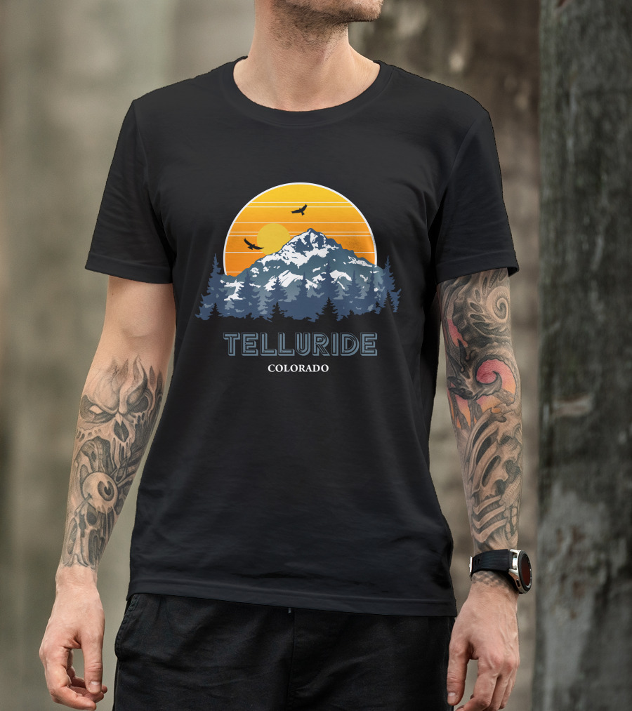 Telluride Colorado Mountain Skiing Sunset Scene T-Shirt