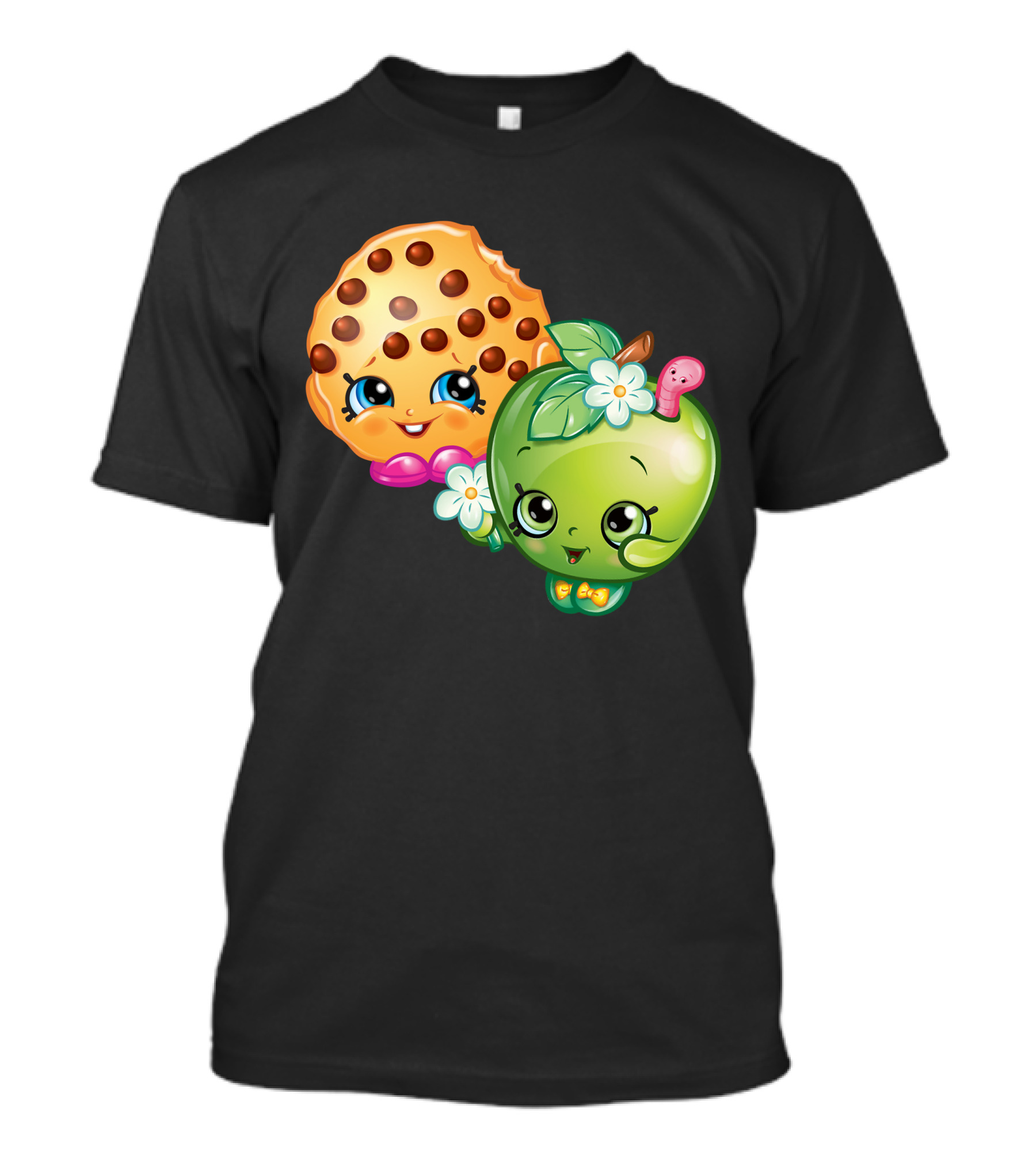 Strawberry Girl Cookie And Apple Characters With Flowers And Worm T-Shirt