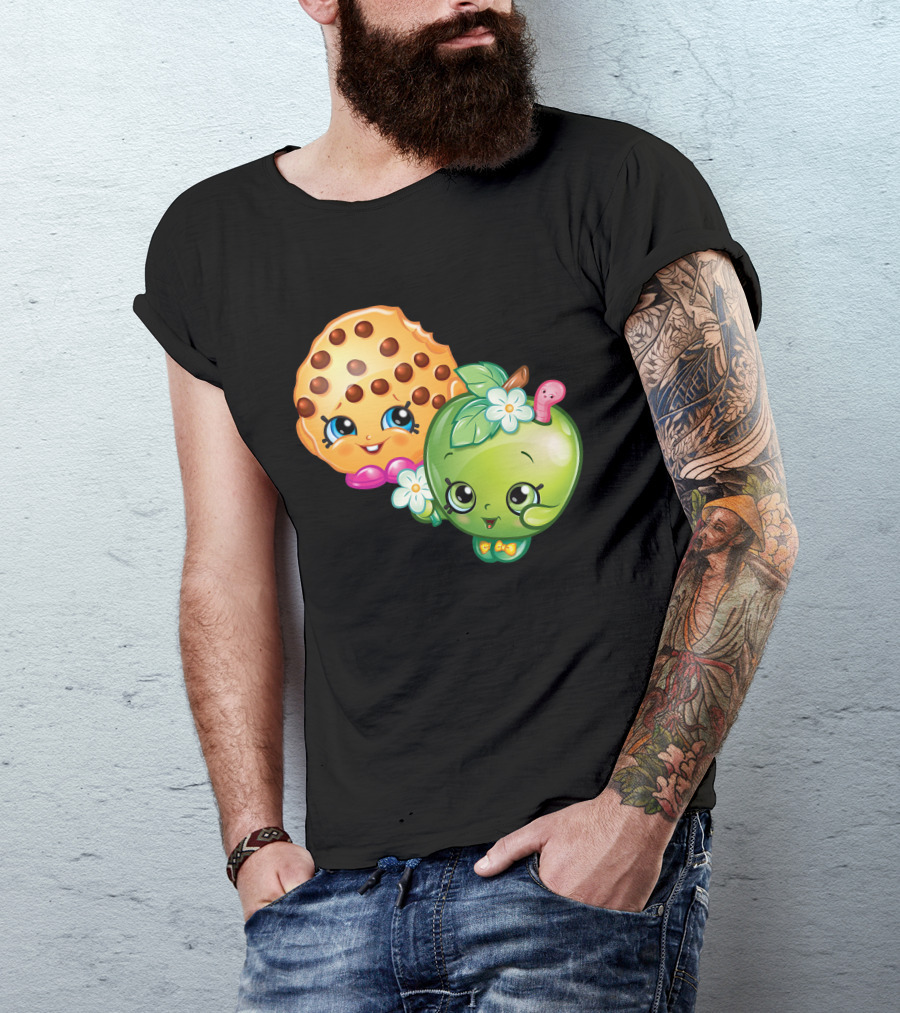 Strawberry Girl Cookie And Apple Characters With Flowers And Worm T-Shirt