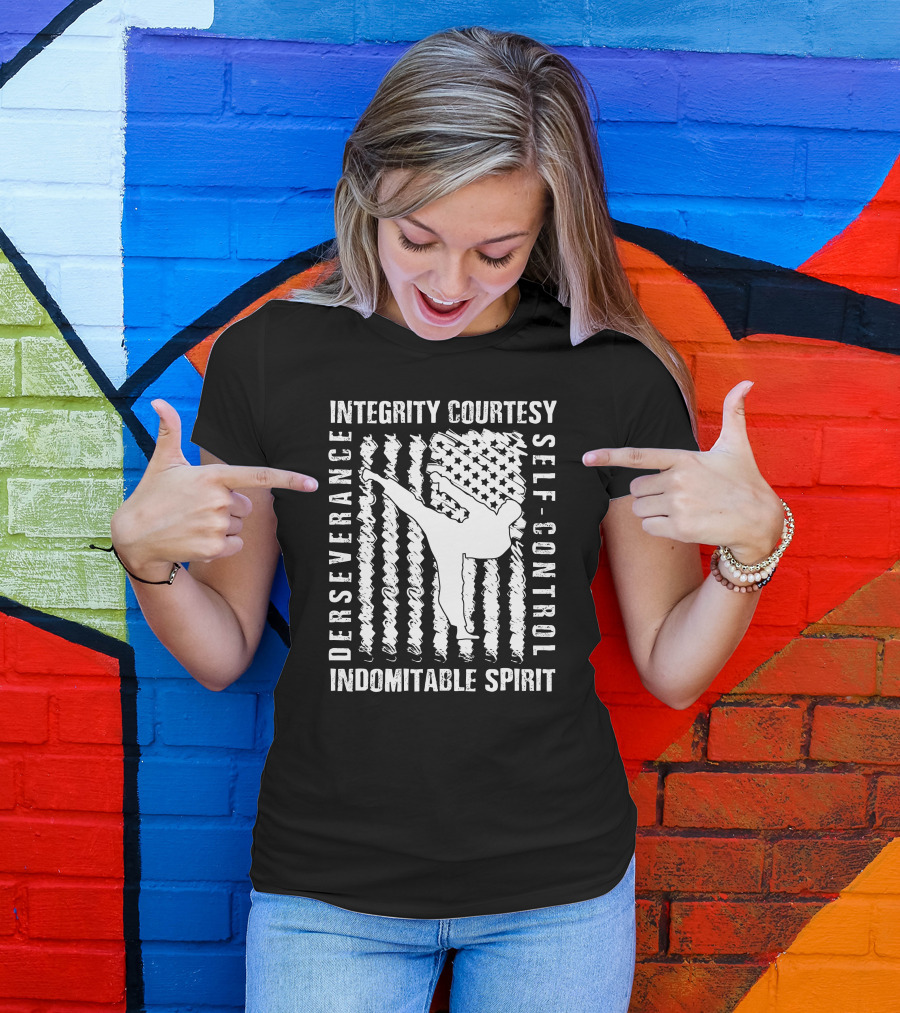 Taekwondo Integrity Courtesy Perseverance Self-Control Indomitable Spirit Kick T-Shirt