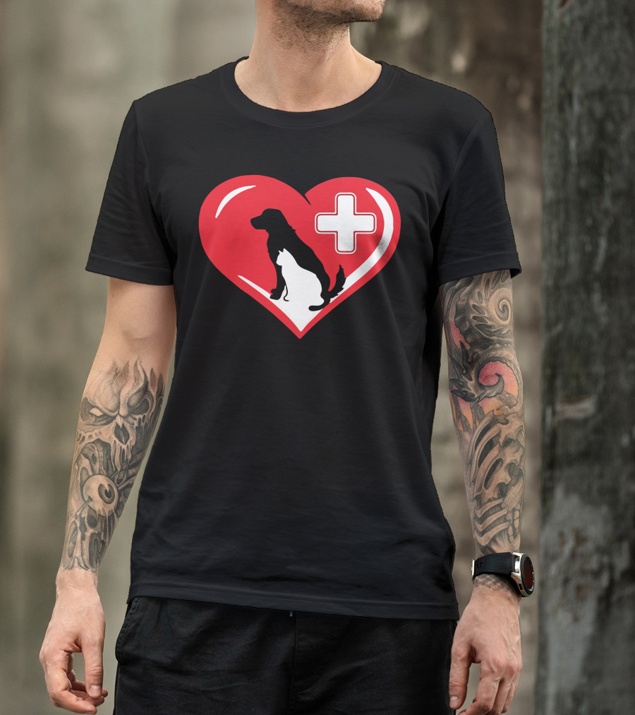 Heart Love Cat And Dog Veterinary Animal Pet Care T-Shirt
