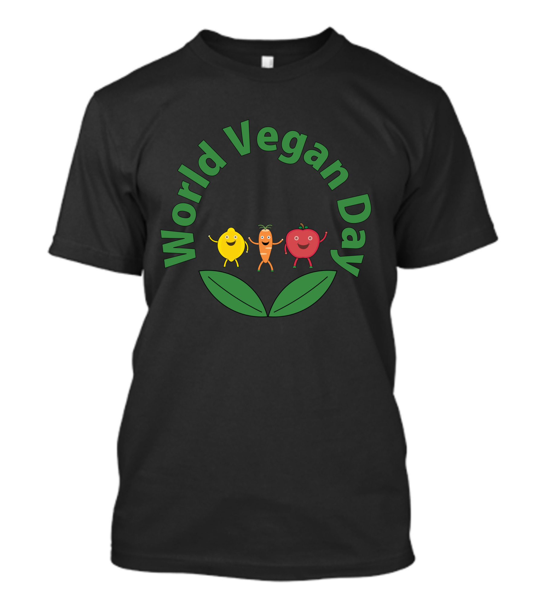 World Vegan Day Smiling Lemon Carrot Apple Green Leaves T-Shirt