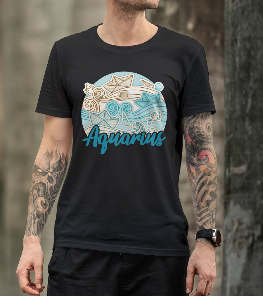 Aquarius Paper Boats And Ocean Waves T-Shirt