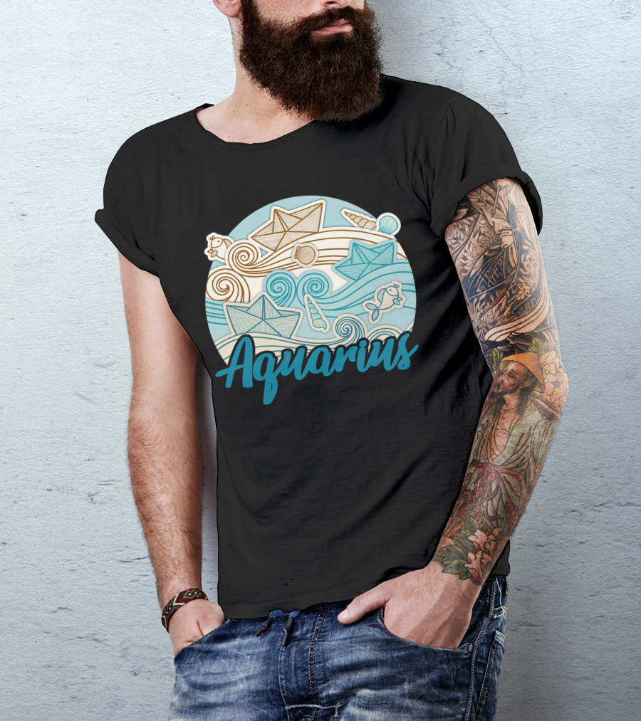 Aquarius Paper Boats And Ocean Waves T-Shirt
