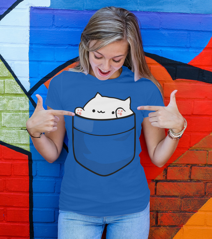 Bongo Cat In Pocket White Kitty Wholesome Meme T-Shirt