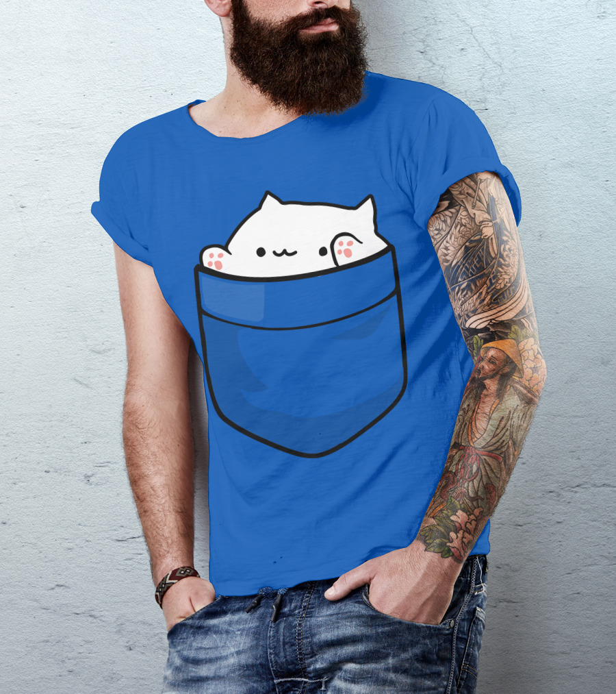 Bongo Cat In Pocket White Kitty Wholesome Meme T-Shirt