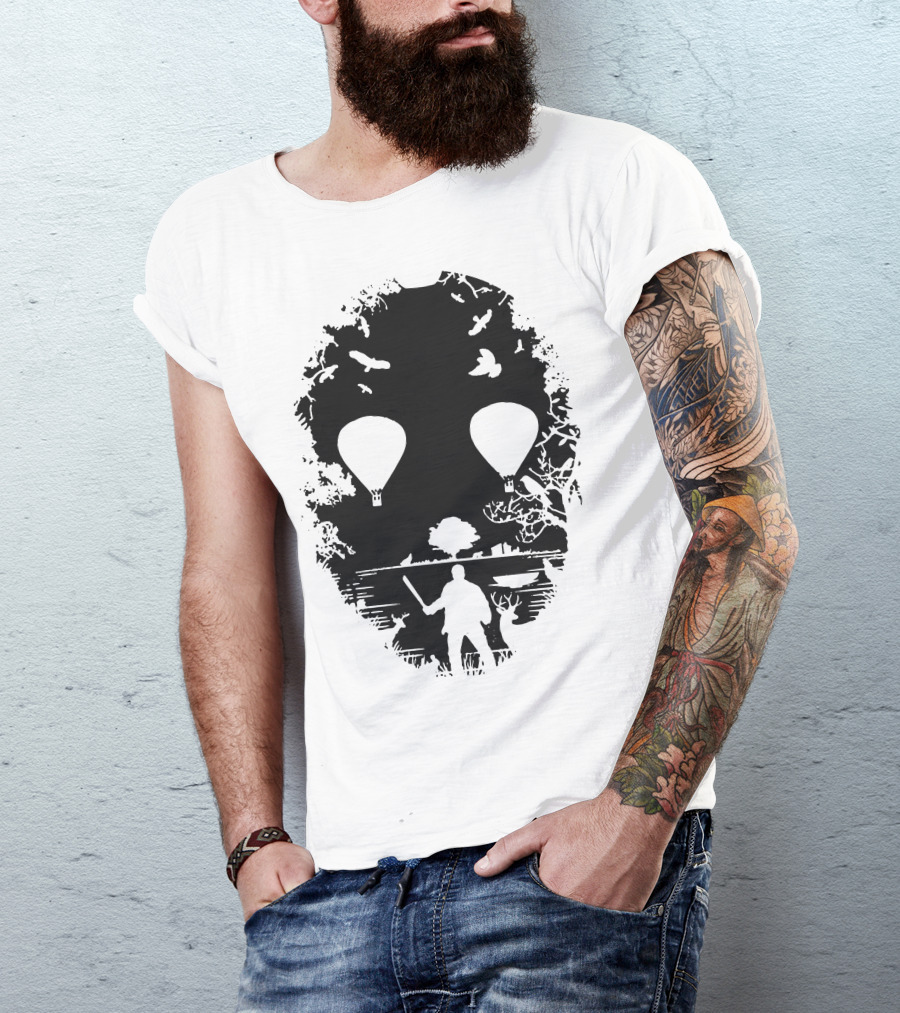 Crystal Lake Jason Mask Forest Silhouette With Hot Air Balloons T-Shirt
