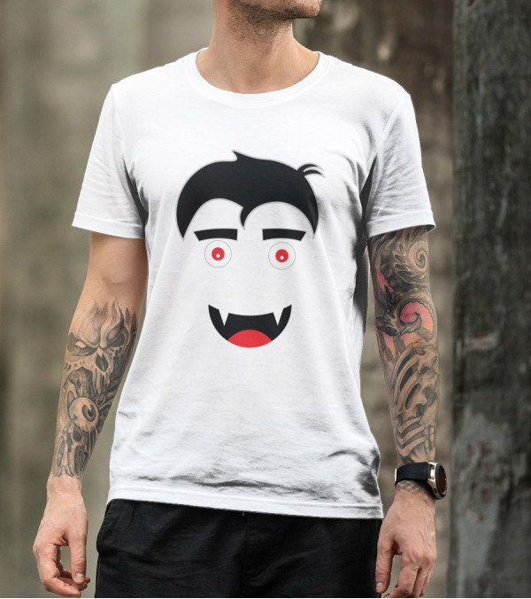 Dracula Vampire Face With Fangs And Hairstyle T-Shirt