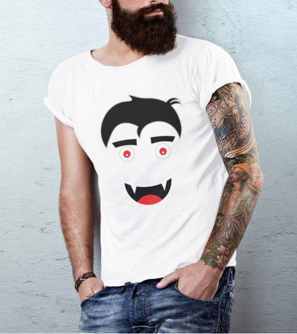 Dracula Vampire Face With Fangs And Hairstyle T-Shirt