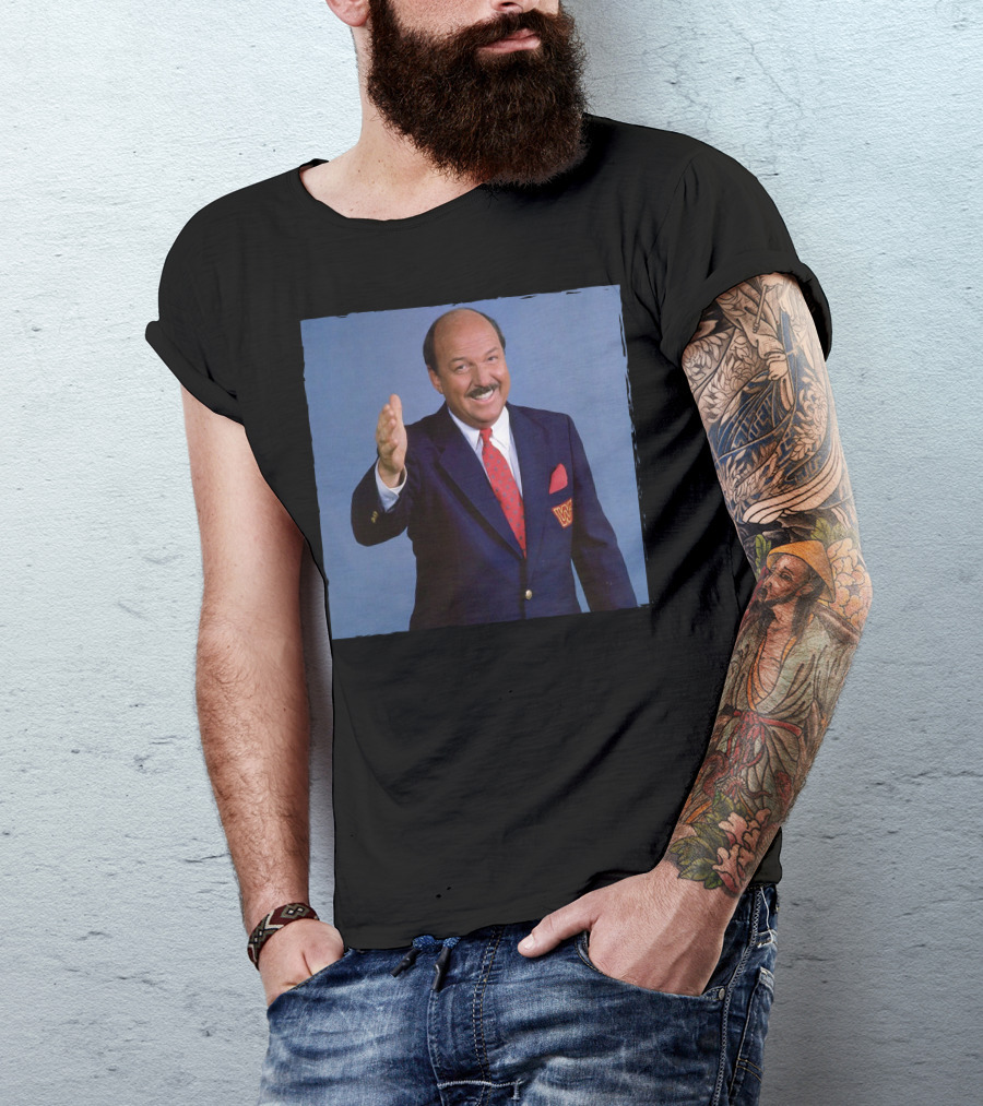 Gene Okerlund WWE Suit Blue Background T-Shirt