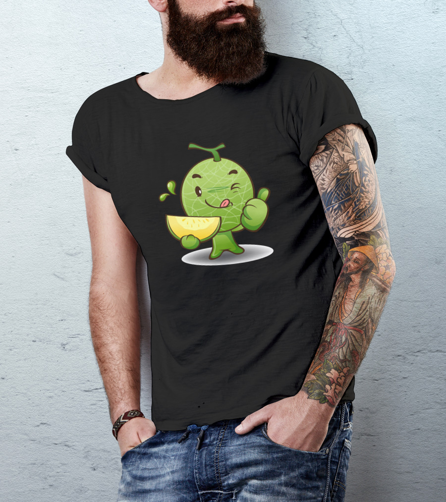 Melon Character Holding Lemon Slice Thumbs Up T-Shirt