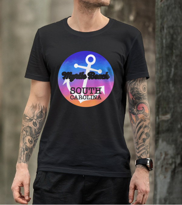 Myrtle Beach South Carolina Anchor Circle Ocean Sunset T-Shirt