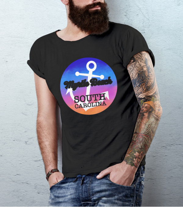 Myrtle Beach South Carolina Anchor Circle Ocean Sunset T-Shirt