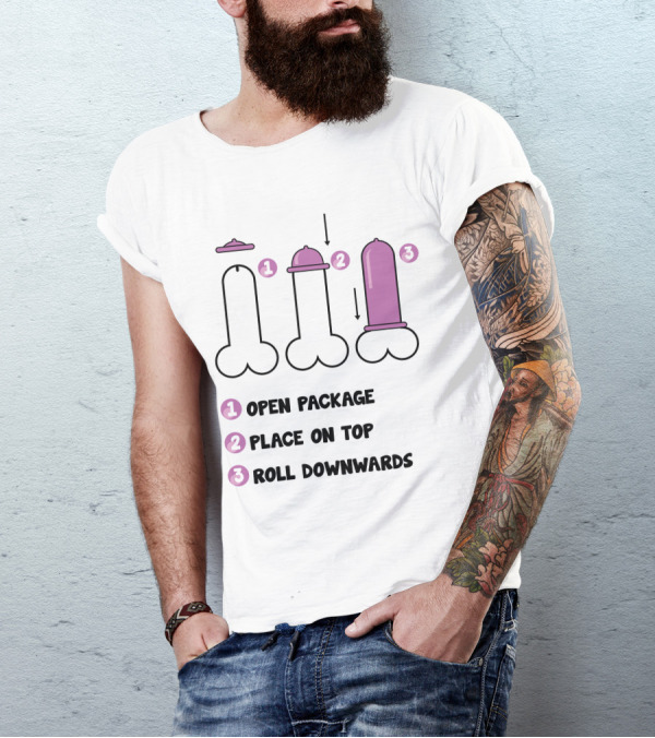Open Package Place On Top Roll Downwards Three-Step Guide T-Shirt