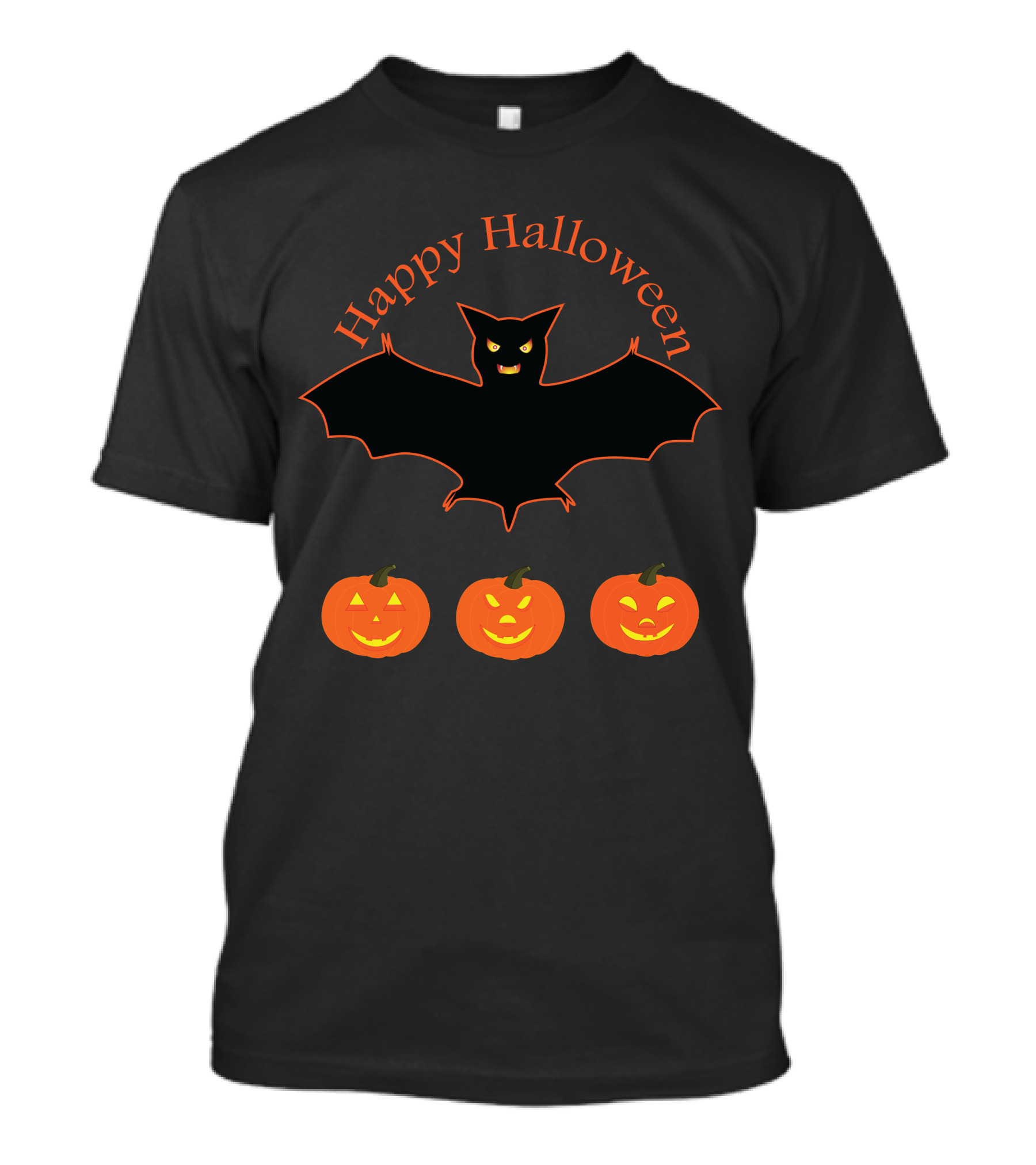 Happy Halloween Bat And Pumpkin Faces T-Shirt