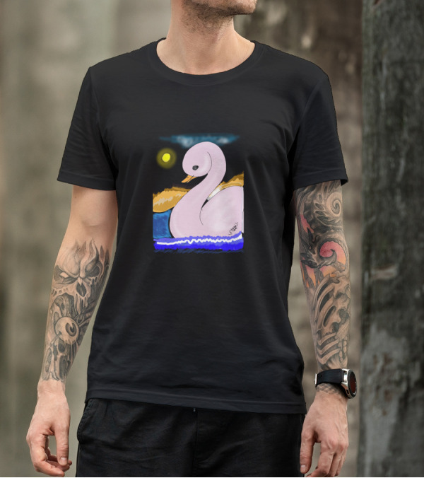 The Pink Duck Under Moonlight With Blue And Yellow Brushstrokes T-Shirt