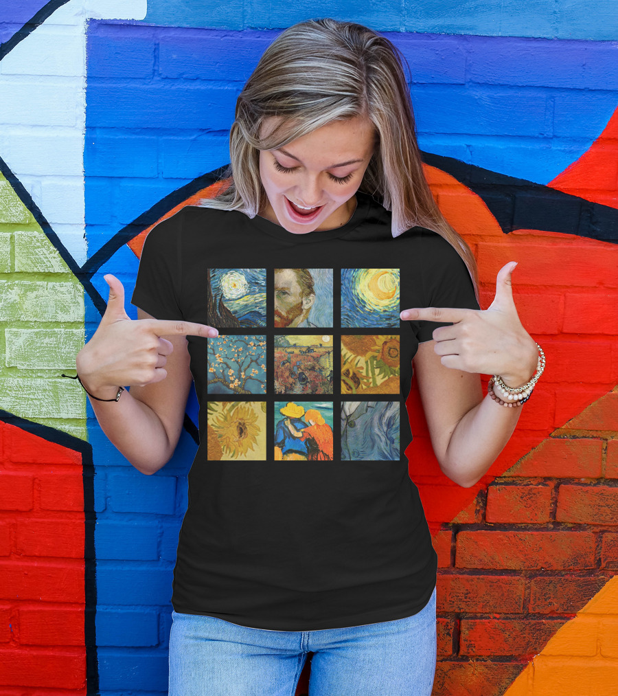 Van Gogh Starry Night Sunflowers Almond Blossoms Wheatfield Self Portrait Collection T-Shirt