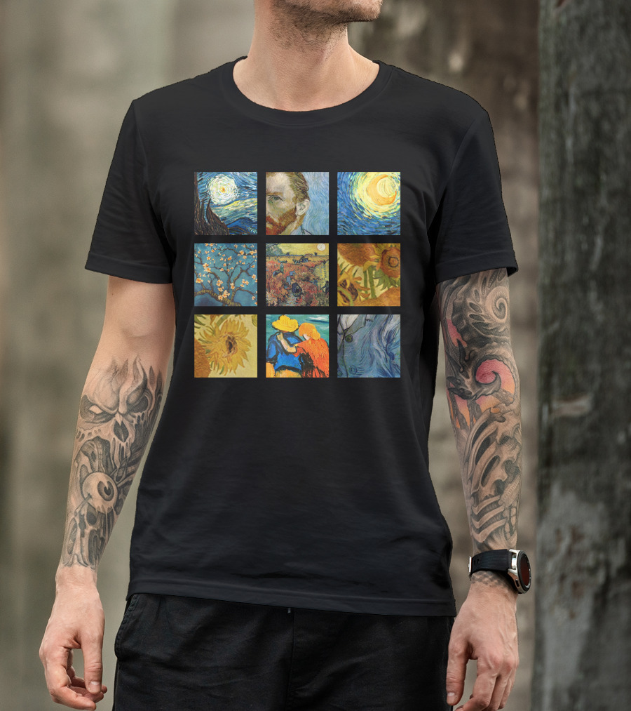 Van Gogh Starry Night Sunflowers Almond Blossoms Wheatfield Self Portrait Collection T-Shirt
