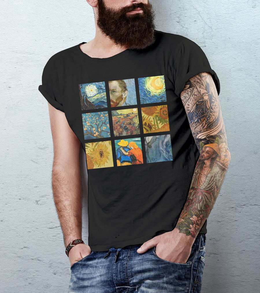 Van Gogh Starry Night Sunflowers Almond Blossoms Wheatfield Self Portrait Collection T-Shirt