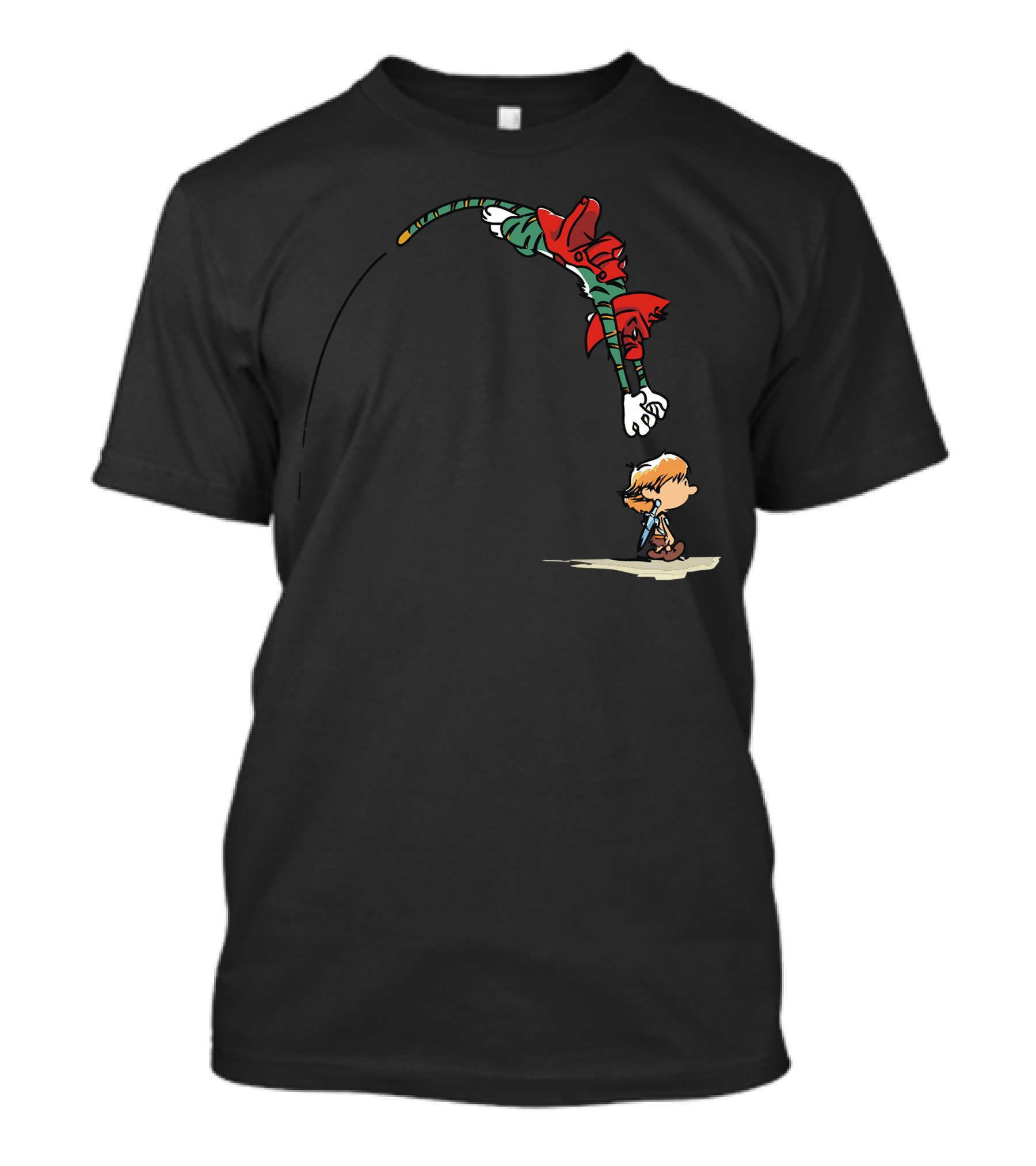 Calvin And Hobbes And He-Man Crossover With Battle Cat Leap T-Shirt