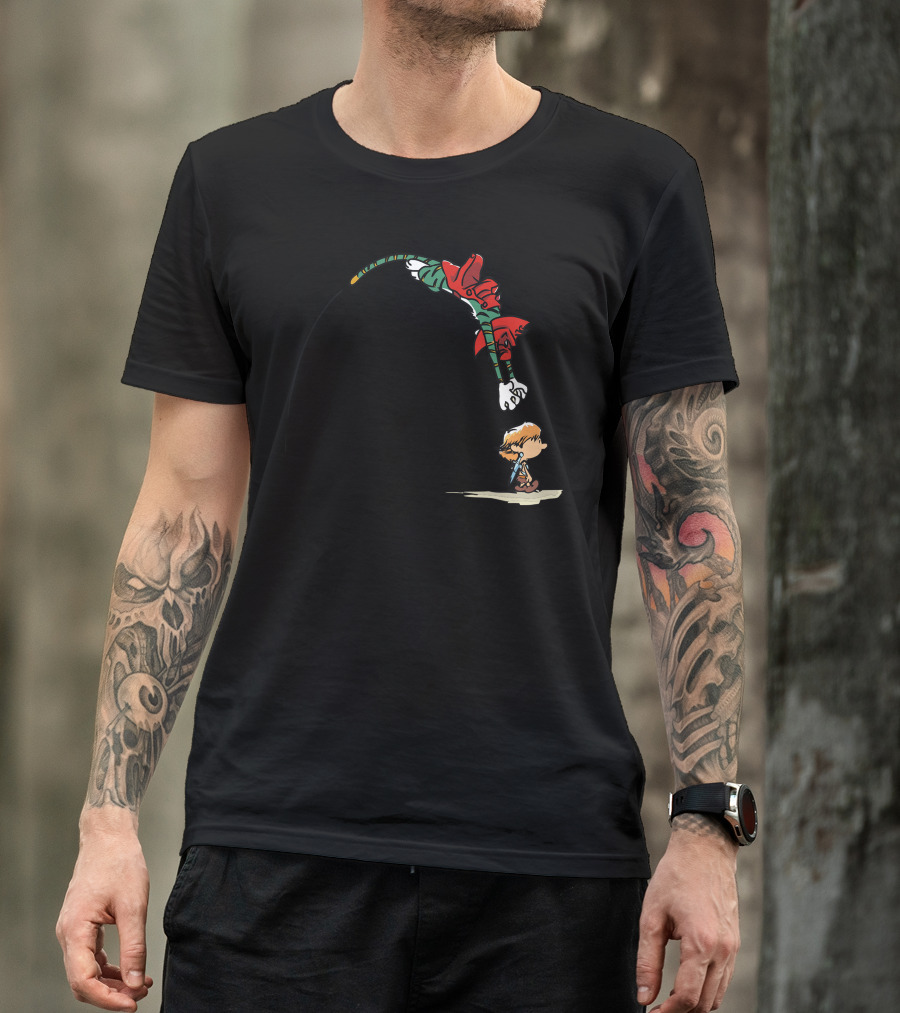 Calvin And Hobbes And He-Man Crossover With Battle Cat Leap T-Shirt