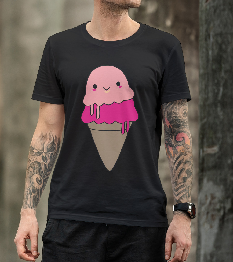 Adorable Ice Cream Cone Smiling Kawaii T-Shirt