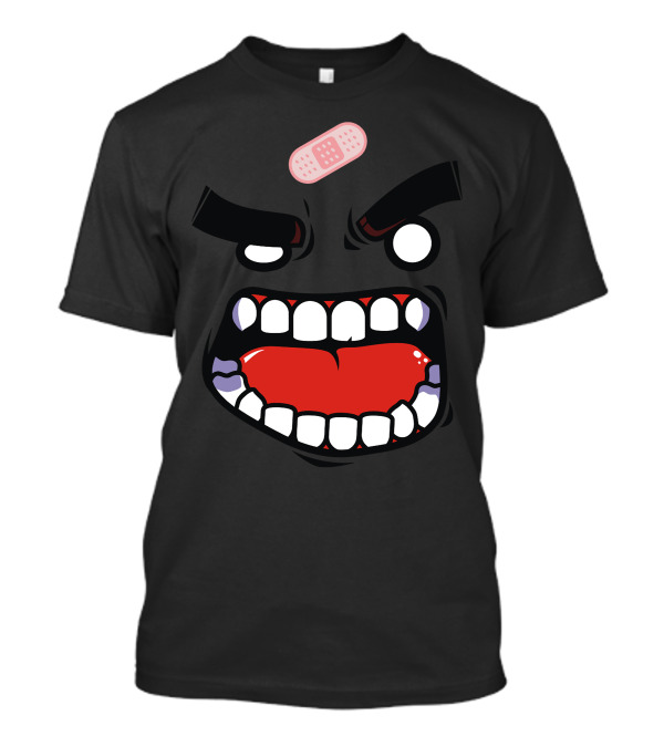 Anger Flat Version Bandaged Furious Face With Teeth And Bandage Cartoon Expression T-Shirt