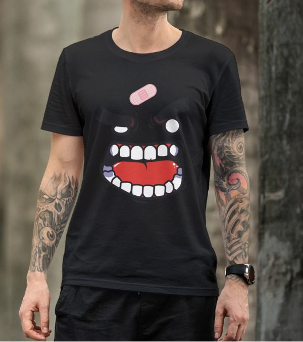 Anger Flat Version Bandaged Furious Face With Teeth And Bandage Cartoon Expression T-Shirt