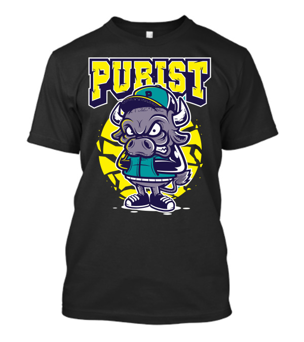 PURIST Angry Bull Character In Cap And Sneakers T-Shirt