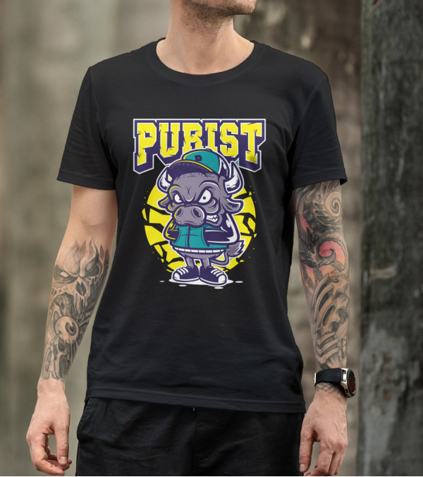 PURIST Angry Bull Character In Cap And Sneakers T-Shirt