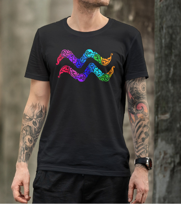 Aquarius Zodiac Symbol Vibrant Multi-Color T-Shirt