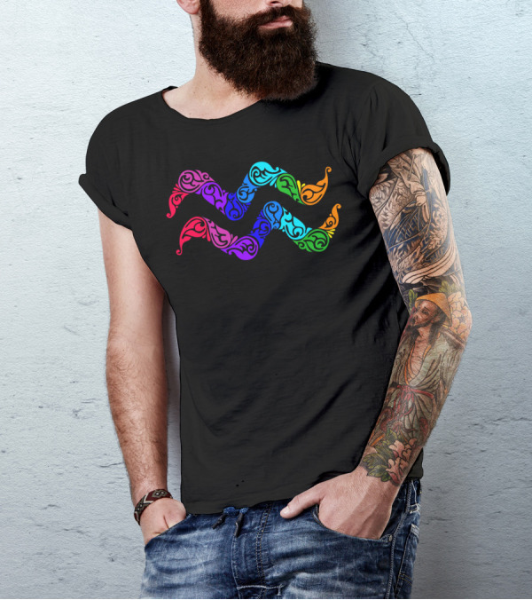 Aquarius Zodiac Symbol Vibrant Multi-Color T-Shirt