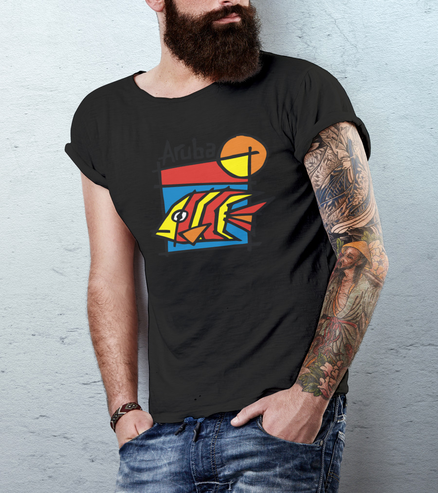 Aruba Tropical Fish With Sunset Background T-Shirt