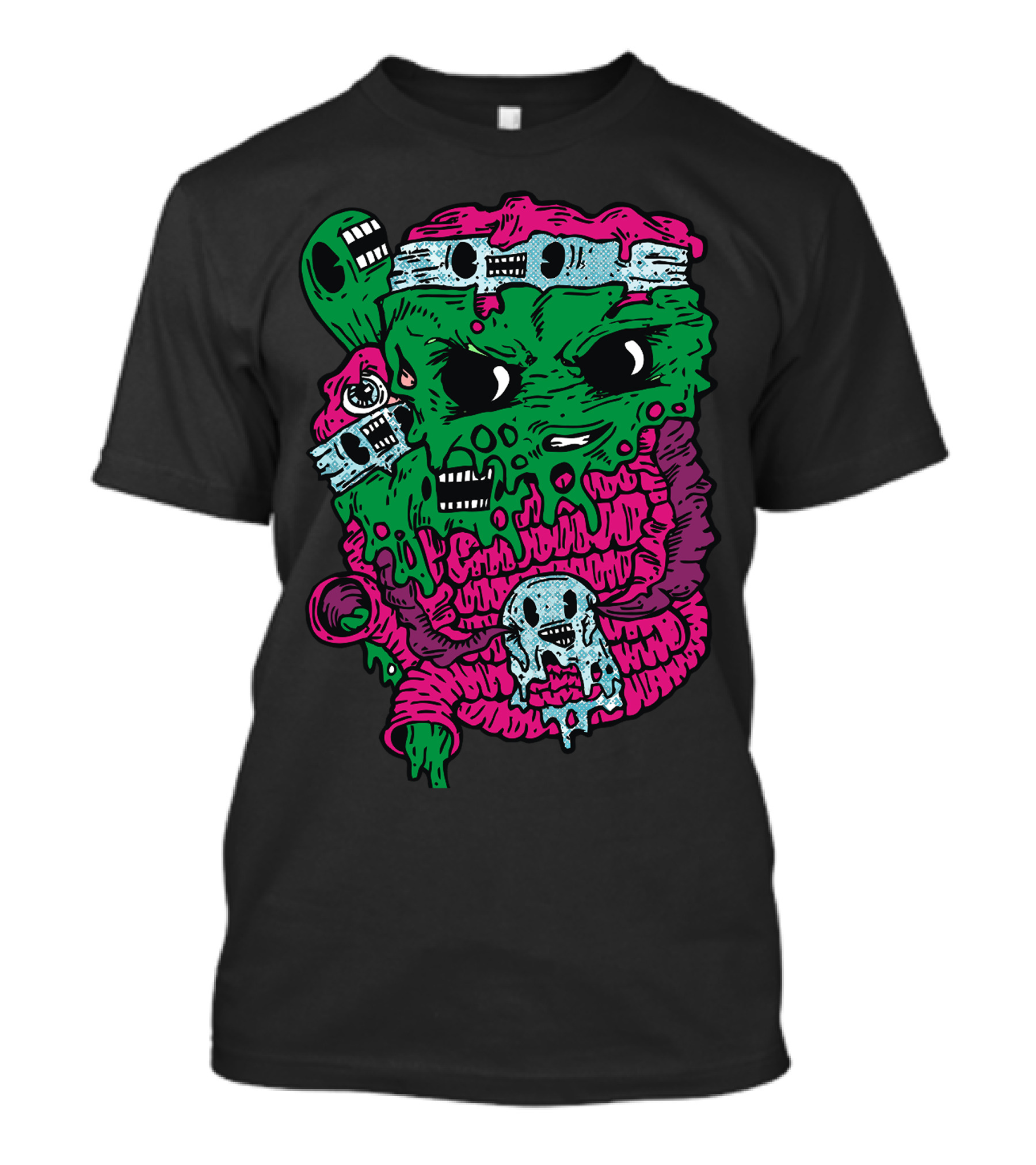 Dripping Zombie Cassettes Skull Face T-Shirt