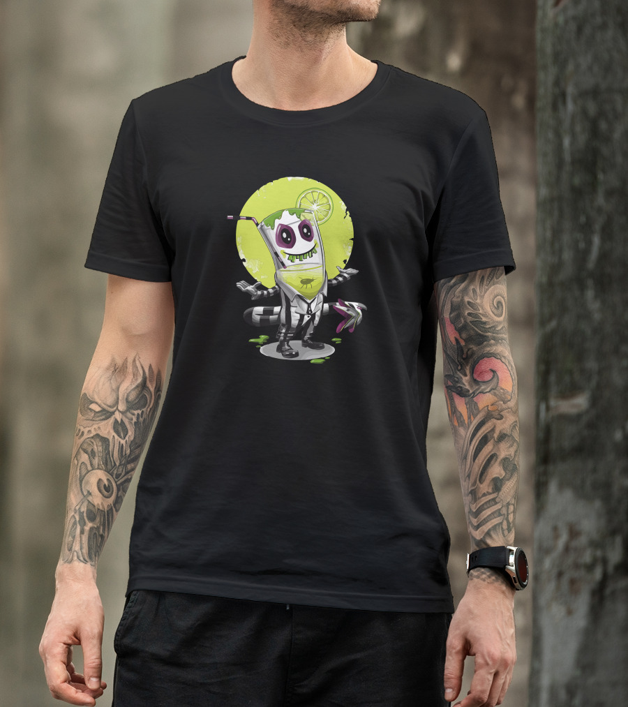 Beetle Juice Lime Drink Character With Striped Suit And Bat Features T-Shirt