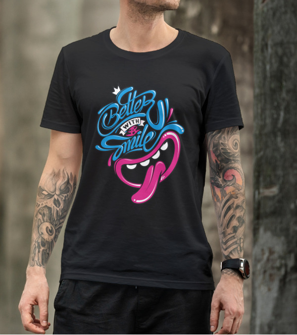 Better With A Smile Cartoon Tongue Face T-Shirt
