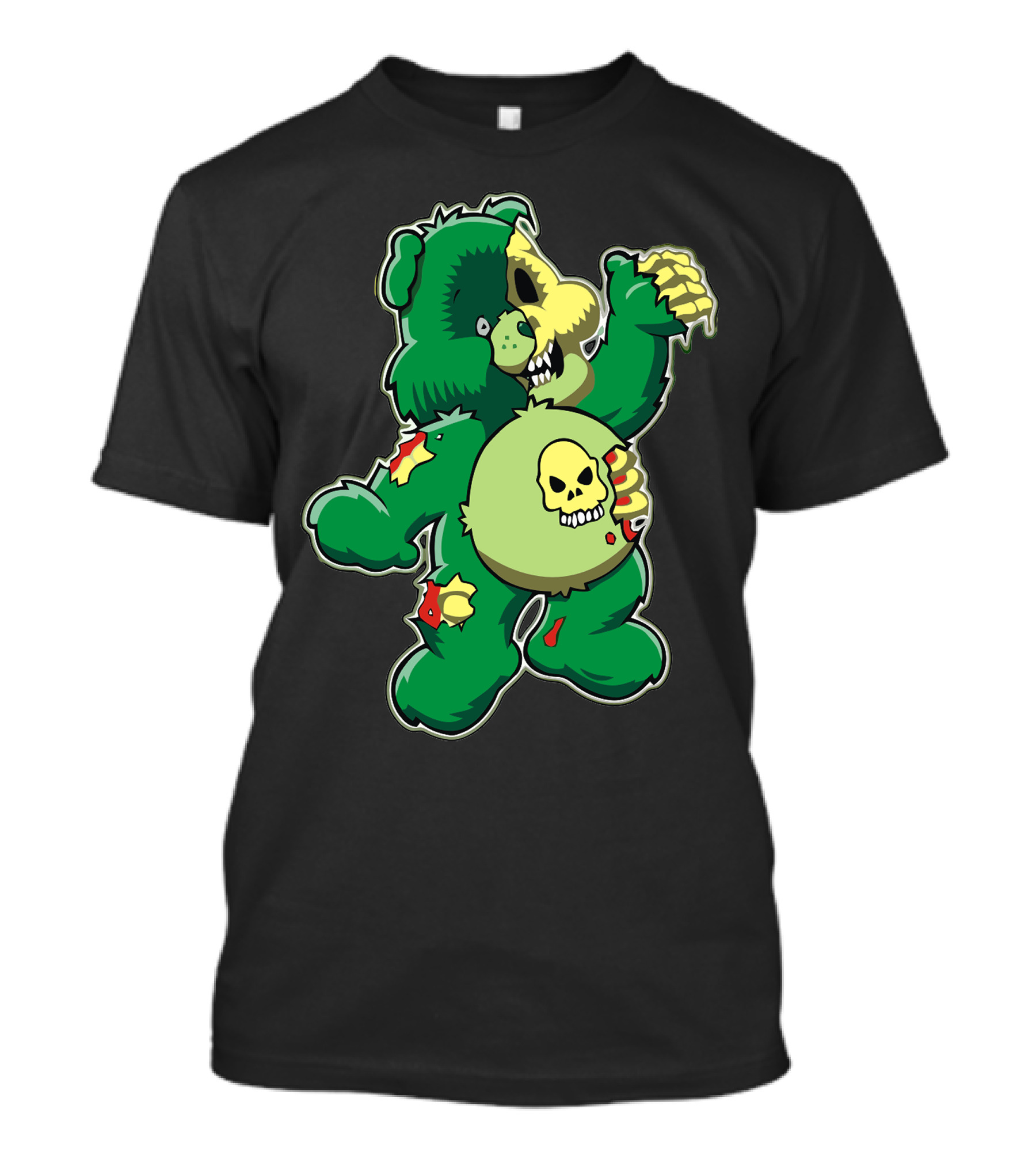 Bisounours Zombi Bear With Skull Belly And Green Fur T-Shirt